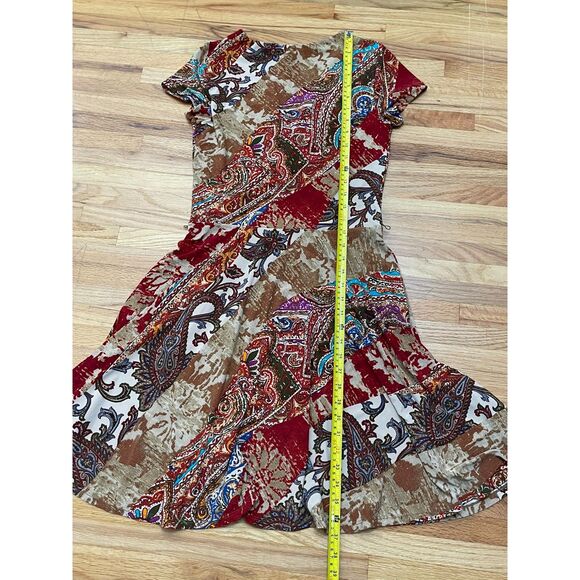 Lauren Ralph Lauren Women's M Brown Dress Polyester Wrap V Neck Paisley Bohemian - Picture 7 of 10